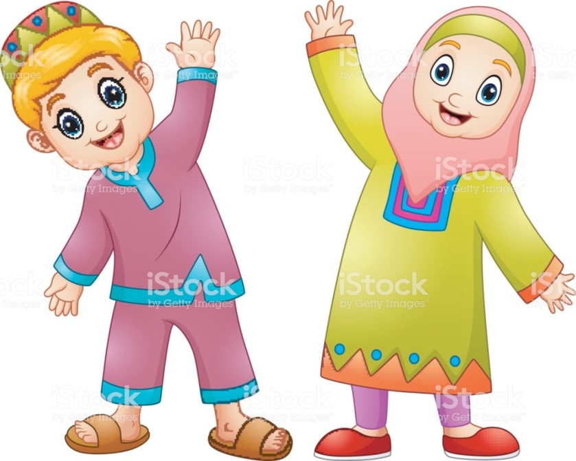 Vector illustration of Happy muslim kids cartoon for celebrate eid mubarak
